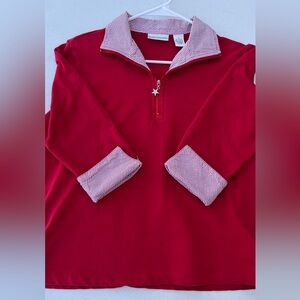 Women’s Red Three-Quarter Length Top with Striped Accents